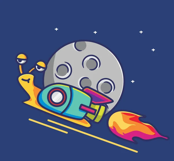 Cute Snail Moon Rocket Astronaut Cartoon Technology Concept Isolated Illustration —  Vetores de Stock