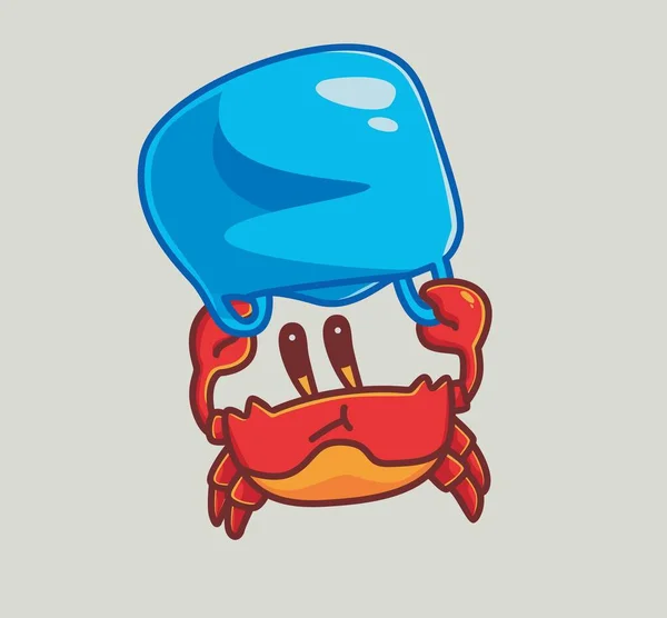Cute Crab Using Plastic Parachute Cartoon Animal Nature Concept Isolated — Wektor stockowy