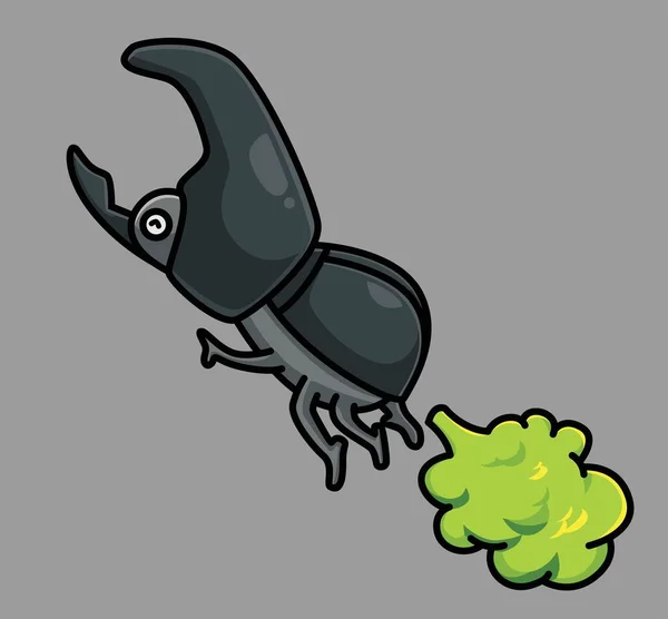 Cute Rhinoceros Beetle Fart Fly Cartoon Animal Nature Concept Isolated — Wektor stockowy