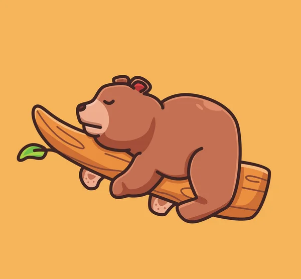 Cute Cartoon Grizzly Bear Sleeping Branch Tree Vector Illustration Icon — Stock vektor
