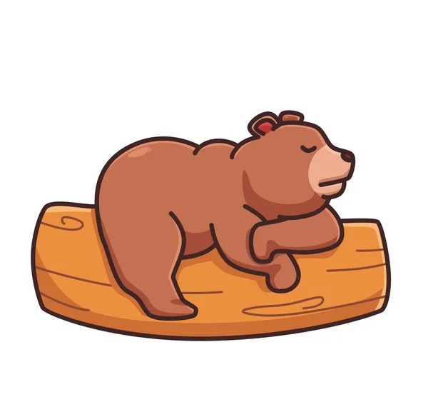 Cute Cartoon Grizzly Bear Sleeping Branch Tree Vector Illustration Icon — Stockvektor