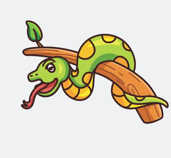Cute Snake Lay Tree Branch Cartoon Animal Nature Concept Isolated — Vetor de Stock