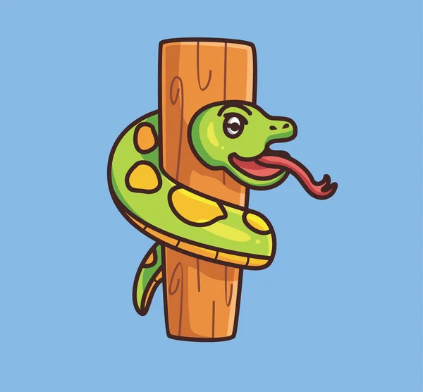 Cute Snake Tree Trunk Wood Cartoon Animal Nature Concept Isolated — Stockvector