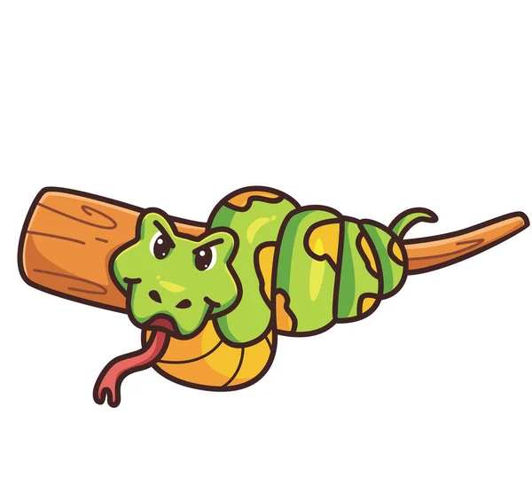 Cute Snake Tree Branch Ready Attack Cartoon Animal Nature Concept — 스톡 벡터