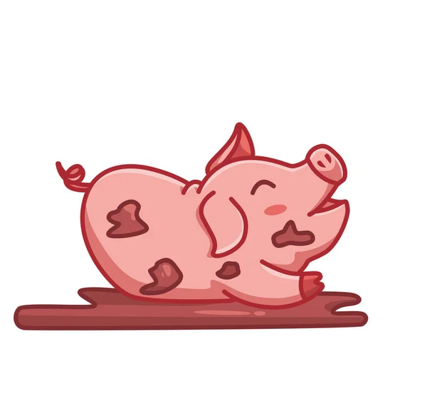 Cute Pink Pig Playing Dirty Mud Cartoon Animal Nature Concept — Image vectorielle