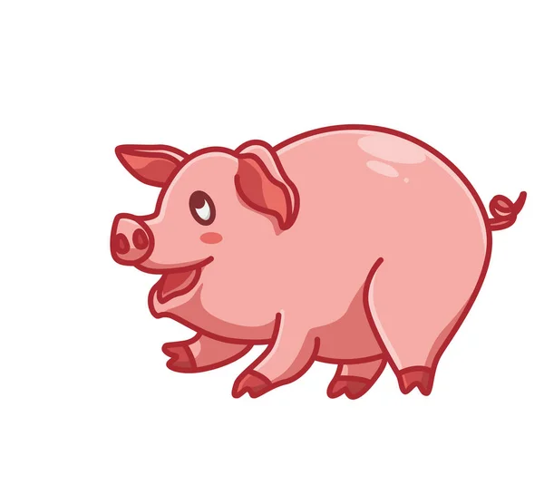 Cute Pink Pig Laugh Smile Cartoon Animal Nature Concept Isolated —  Vetores de Stock