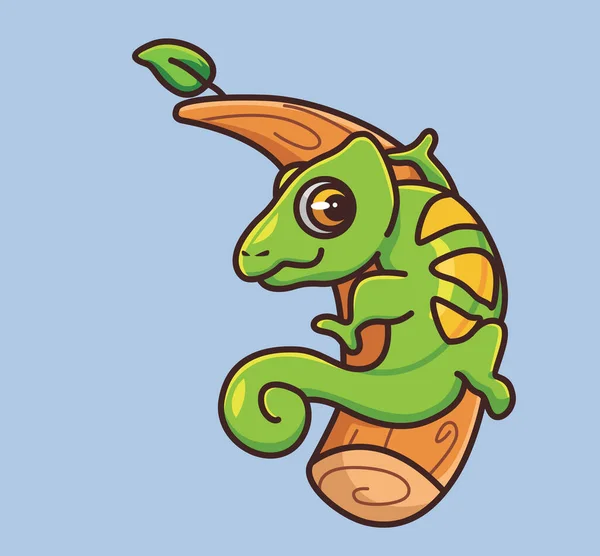 Cute Chameleon Walking Branch Cartoon Animal Nature Concept Isolated Illustration — Vetor de Stock