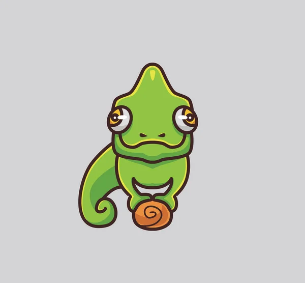 Cute Chameleon Stay Branch Cartoon Animal Nature Concept Isolated Illustration — 图库矢量图片