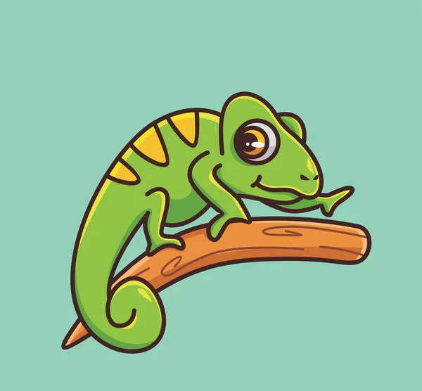 Cute Chameleon Walk Slowly Cartoon Animal Nature Concept Isolated Illustration — 图库矢量图片