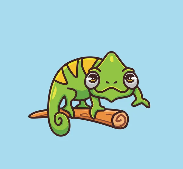 Cute Chameleon Camouflage Branch Cartoon Animal Nature Concept Isolated Illustration — Stockvektor