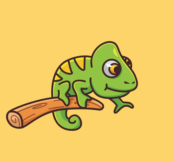 Cute Baby Chameleon Stay Tree Branch Cartoon Animal Nature Concept — Image vectorielle