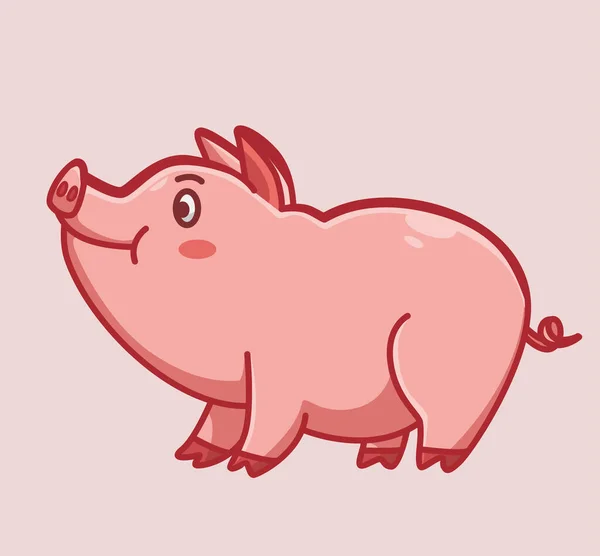 Cute Pig Walking Standing Cartoon Animal Nature Concept Isolated Illustration —  Vetores de Stock