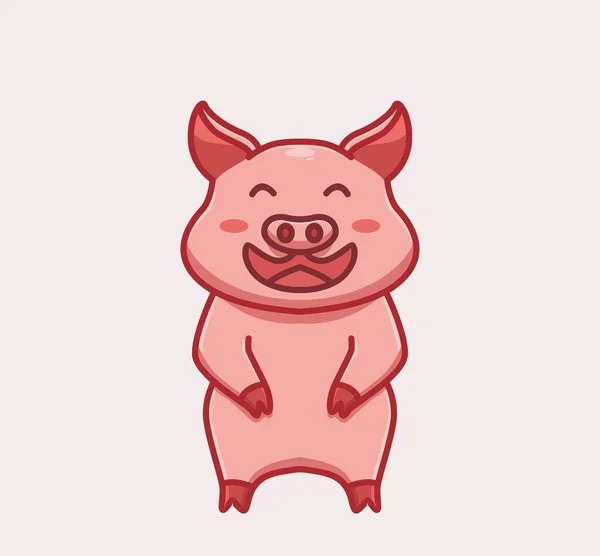 Cute Pig Laughing Cartoon Animal Nature Concept Isolated Illustration Flat —  Vetores de Stock