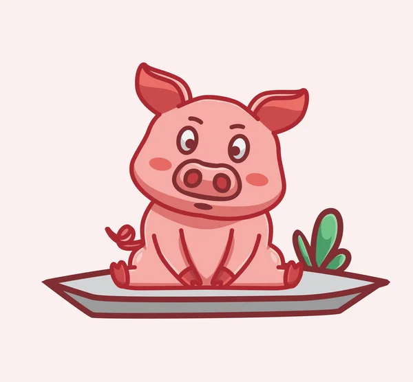 Cute Pig Sit Looking Front Vector Illustration Icon Isolated Flat — Stockvektor