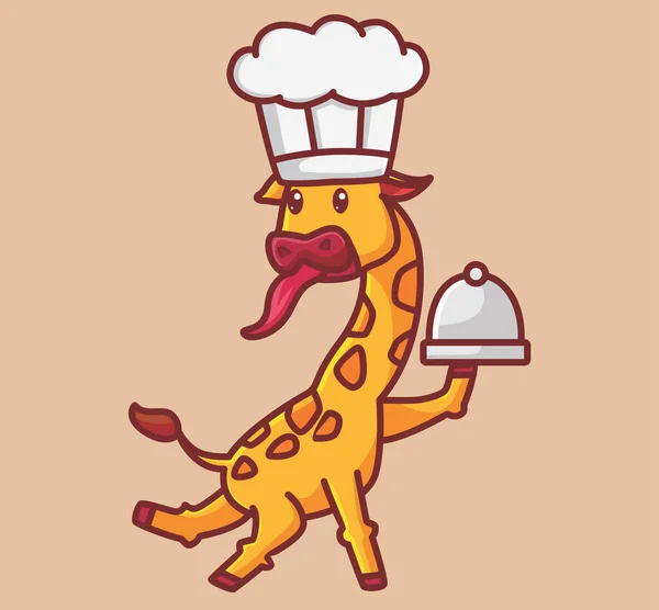 Cute Giraffe Bring Food Cartoon Animal Nature Concept Isolated Illustration — ストックベクタ
