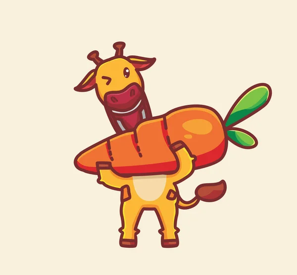 Cute Giraffe Eating Big Carrot Cartoon Animal Food Concept Isolated — ストックベクタ