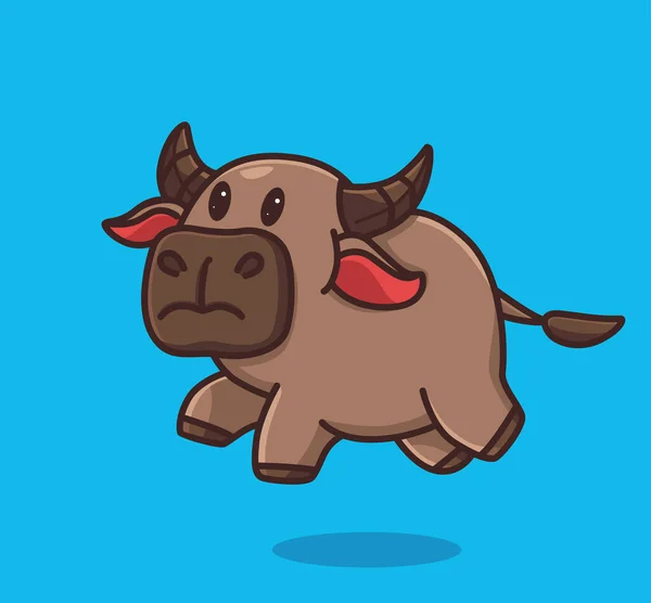 Cute Baby Buffalo Jump Run Cartoon Animal Nature Concept Isolated — Vector de stock