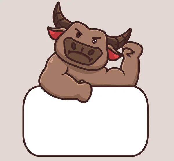 Cute Buffalo Holding Blank Empty Announcement Cartoon Animal Nature Concept — Image vectorielle