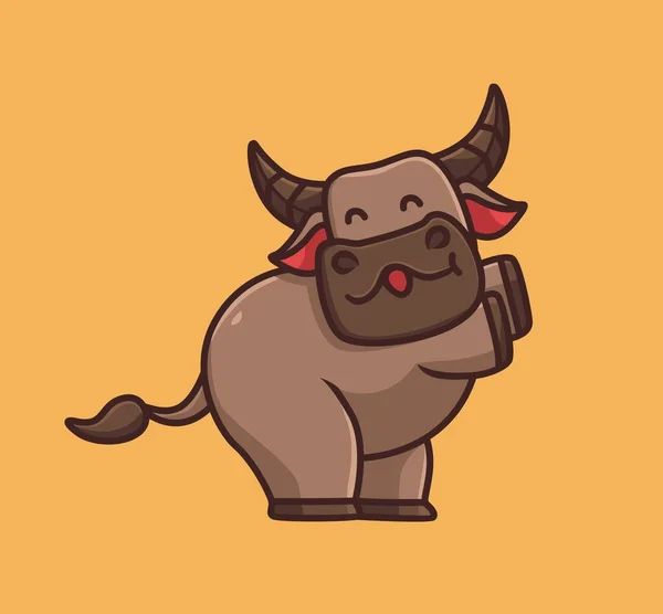 Cute Buffalo Happy Dance Cartoon Animal Nature Concept Isolated Illustration — Stockový vektor
