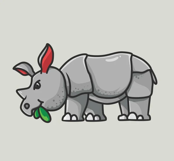 Cute Rhinoceros Eating Grass Food Cute Rhinoceros Looking Thick Skin — Stockový vektor