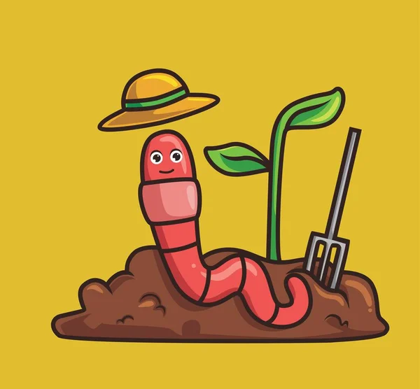 Cute Worm Farming Cartoon Animal Nature Concept Isolated Illustration Flat — Vetor de Stock