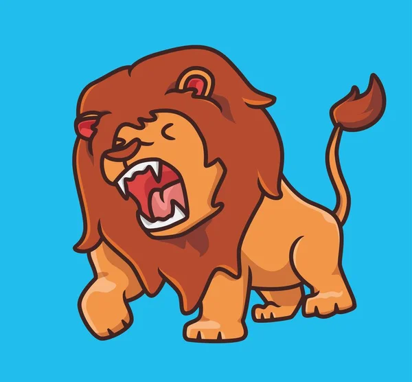 Cute Lion Roaring Loud Danger Cartoon Animal Nature Concept Isolated — Image vectorielle