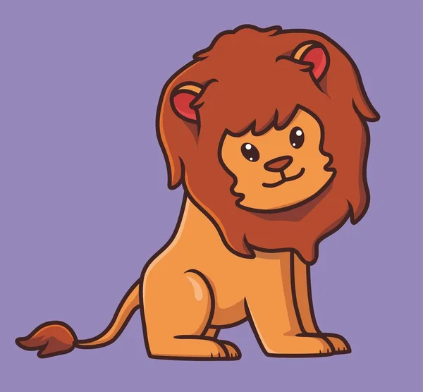 Cute Lion Sitting Cartoon Animal Nature Concept Isolated Illustration Flat — Stock Vector