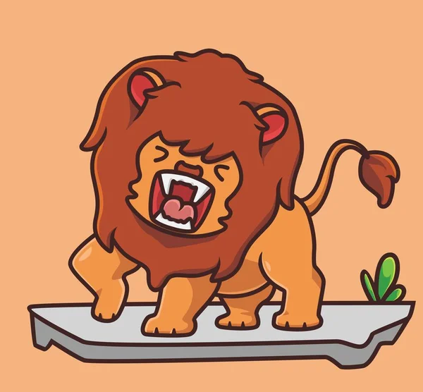 Cute Lion Roaring Loud Cartoon Animal Nature Concept Isolated Illustration —  Vetores de Stock