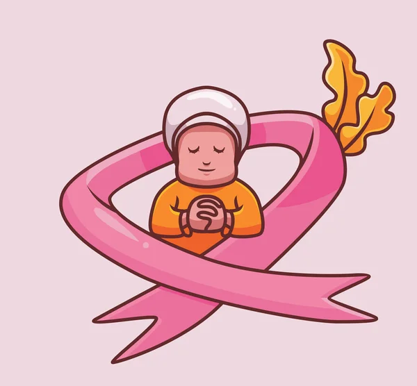 Женщина Раком Груди Поклоняется Символу Надежды Розовой Ленты Мультяшная Женщина — стоковый вектор