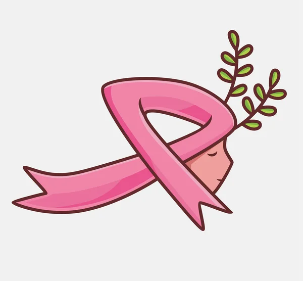 Логотип Рак Молочной Железы Розовая Лента Цветочница Мультяшная Женщина Раковая — стоковый вектор
