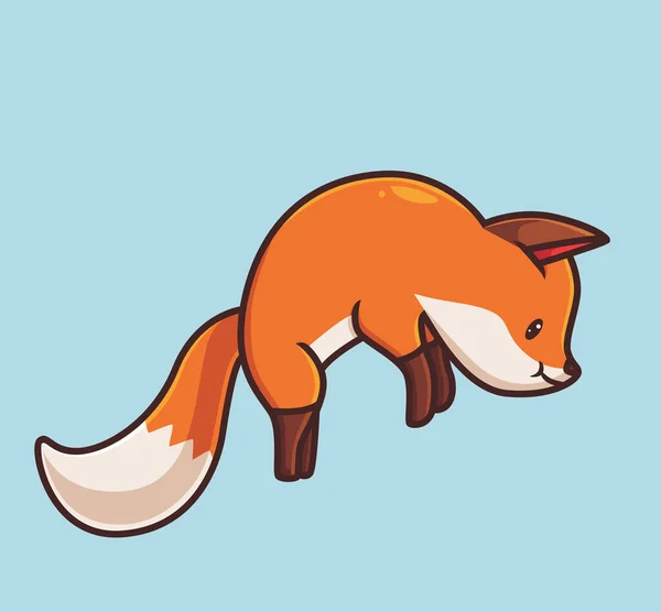 Cute Red Fox Jumping Cartoon Animal Autumn Season Concept Isolated — Stok Vektör