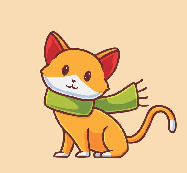 Cute Cat Wearing Scarf Isolated Cartoon Animal Autumn Season Concept — Stock vektor