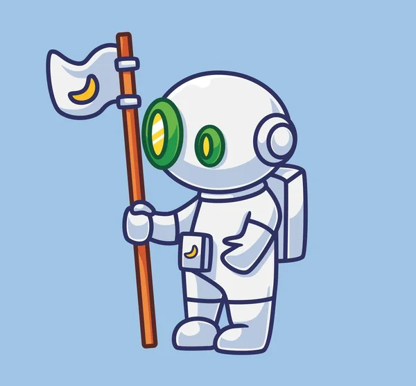 Cute Astronaut Robot Moon Flag Isolated Cartoon Person Science Technology — Vettoriale Stock