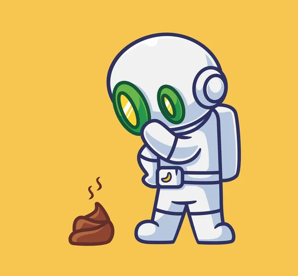 Cute Astronaut Robot Curious Feces Isolated Cartoon Person Illustration Flat — Image vectorielle