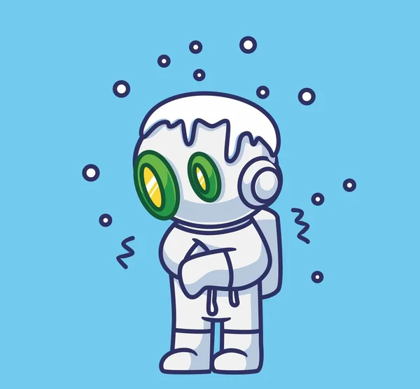 Cute Astronaut Robot Freezing Snow Isolated Cartoon Person Christmas Illustration — Image vectorielle
