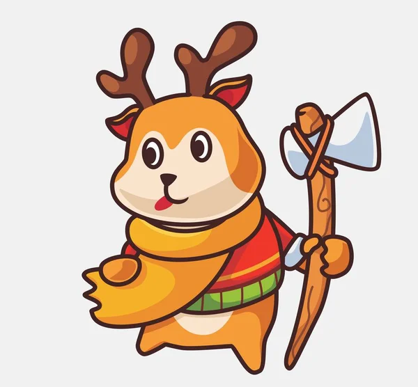 Cute Deer Holding Wearing Sweeter Isolated Cartoon Animal Nature Illustration — 스톡 벡터