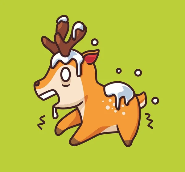 Cute Deer Freezing Snow — Stock Vector