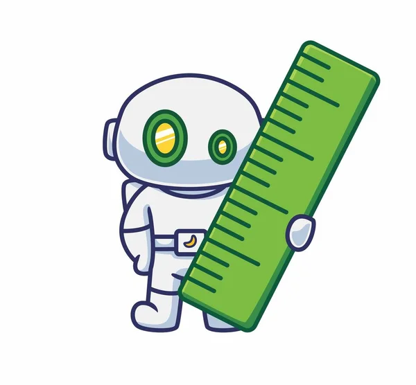 Cute Astronaut Robot Bring Giant Ruler — Wektor stockowy