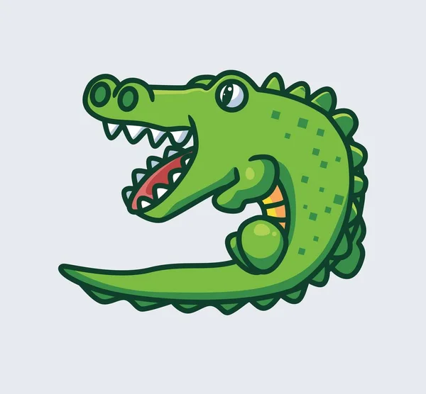 Cute Green Crocodile Open His Mouth — Image vectorielle