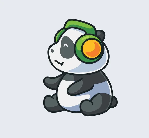 Cute Panda Listening Music — Vector de stock