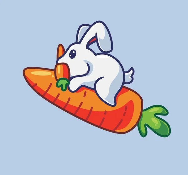 Милый Кролик Ездит Гигантской Морковке Иллюстрация Природы Животных Плоский Стиль — стоковый вектор