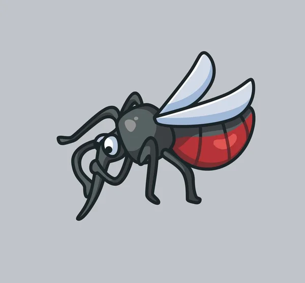 Cute Mosquito Eating Blood Isolated Cartoon Animal Nature Illustration Flat — Vetor de Stock