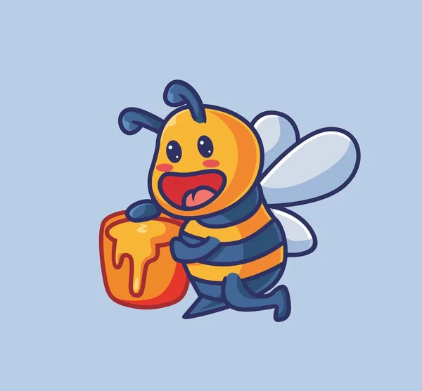 Cute Bee Bring Full Honey Bucket Isolated Cartoon Animal Nature — Stockvector