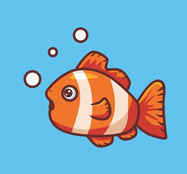 Cute Orange Clown Fish Isolated Cartoon Animal Nature Illustration Flat — Vetor de Stock
