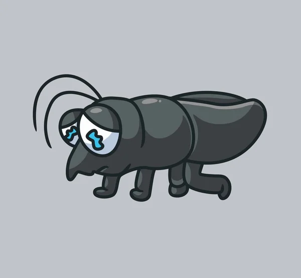 Cute Black Flea Sad Isolated Cartoon Animal Nature Illustration Flat — Wektor stockowy