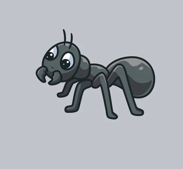 Cute Black Ant Isolated Cartoon Animal Nature Illustration Flat Style — Stok Vektör