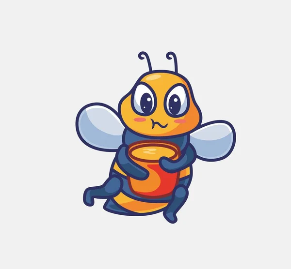 Cute Bee Holding Bucket Full Honey Isolated Cartoon Animal Nature — Image vectorielle