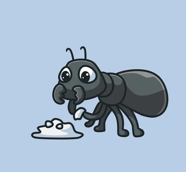 Cute Black Eating Sweet Sugar Isolated Cartoon Animal Nature Illustration — ストックベクタ