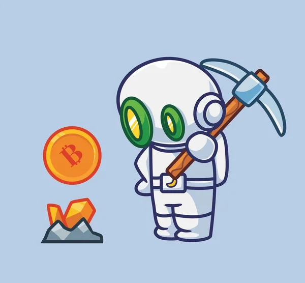 Cute Astronaut Robot Miner Found Gold Coin — Vector de stock