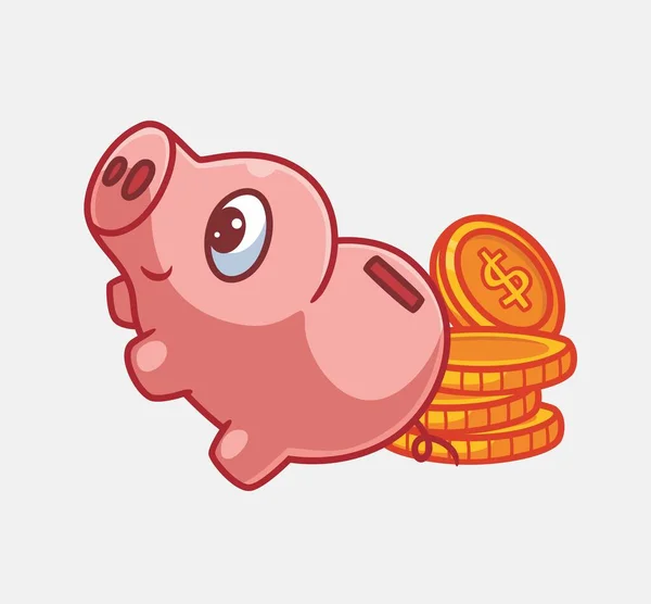 Cute Piggy Bank Saving Money Pile Coin —  Vetores de Stock